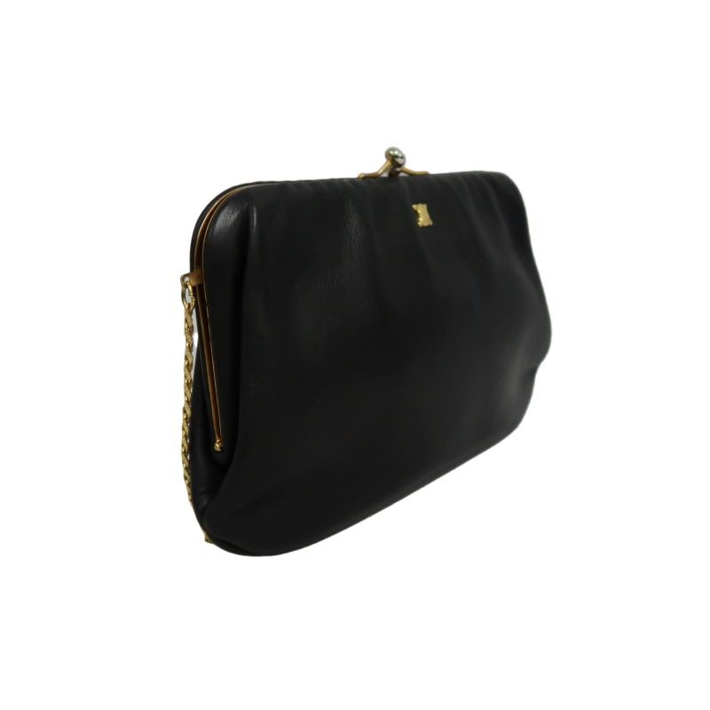 CELINE Vintage Frame Shoulder Bag Leather Black with Gold Hardware