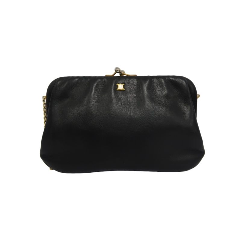 CELINE Vintage Frame Shoulder Bag Leather Black with Gold Hardware