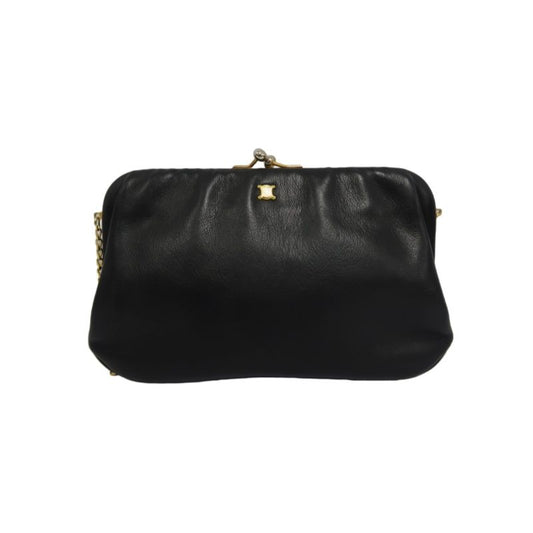 CELINE Vintage Frame Shoulder Bag Leather Black with Gold Hardware