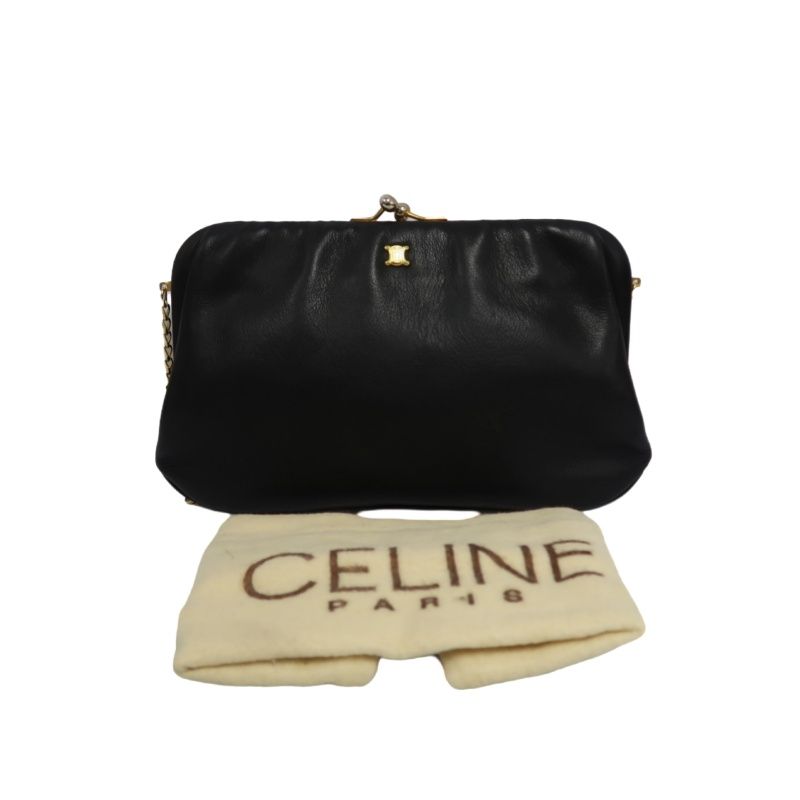 CELINE Vintage Frame Shoulder Bag Leather Black with Gold Hardware