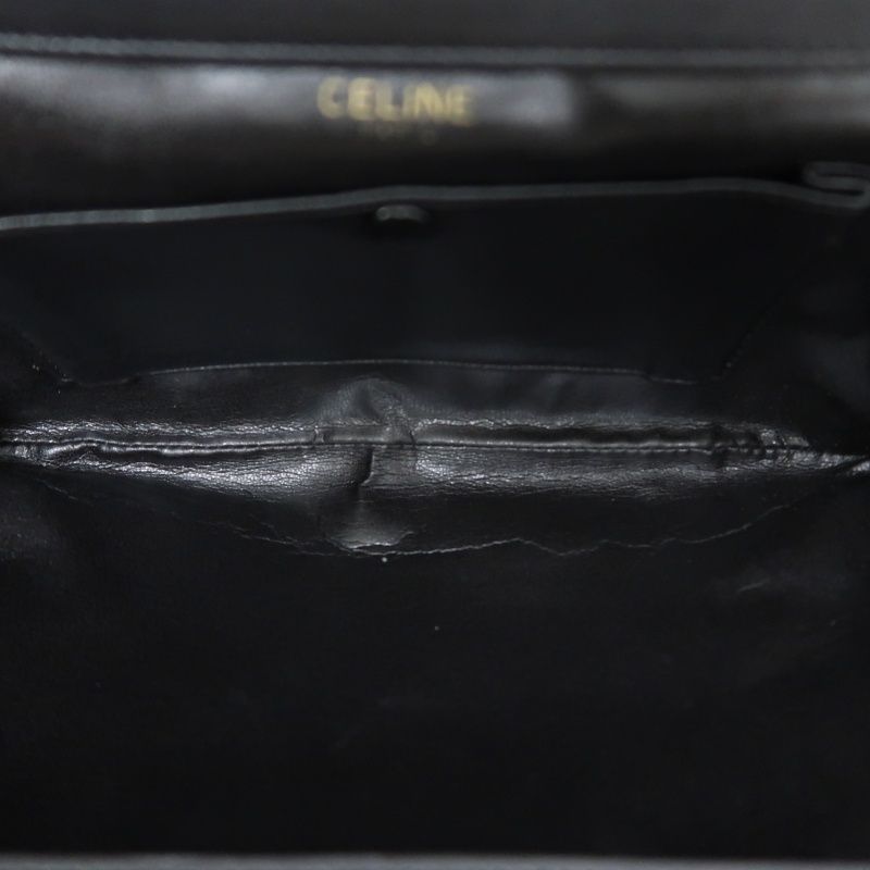 CELINE Vintage Frame Shoulder Bag Leather Black with Gold Hardware