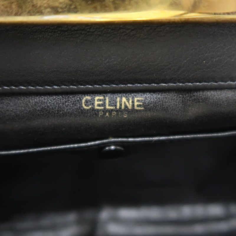 CELINE Vintage Frame Shoulder Bag Leather Black with Gold Hardware