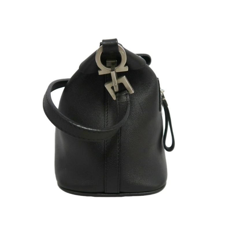 FERRAGAMO Black PVC Shoulder Bag with Silver Hardware and Dust Bag
