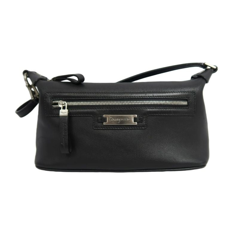 FERRAGAMO Black PVC Shoulder Bag with Silver Hardware and Dust Bag