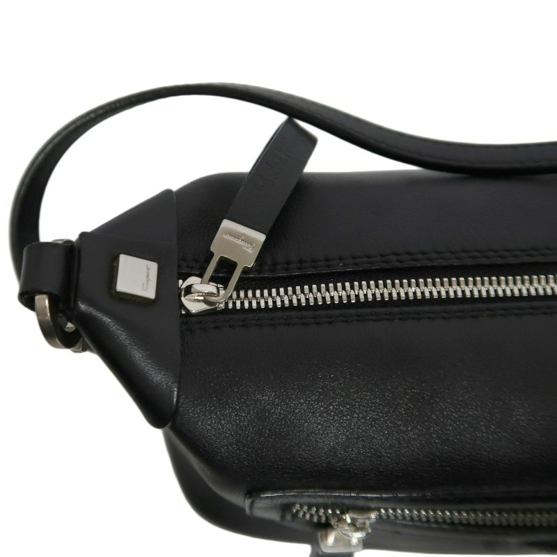FERRAGAMO Black PVC Shoulder Bag with Silver Hardware and Dust Bag