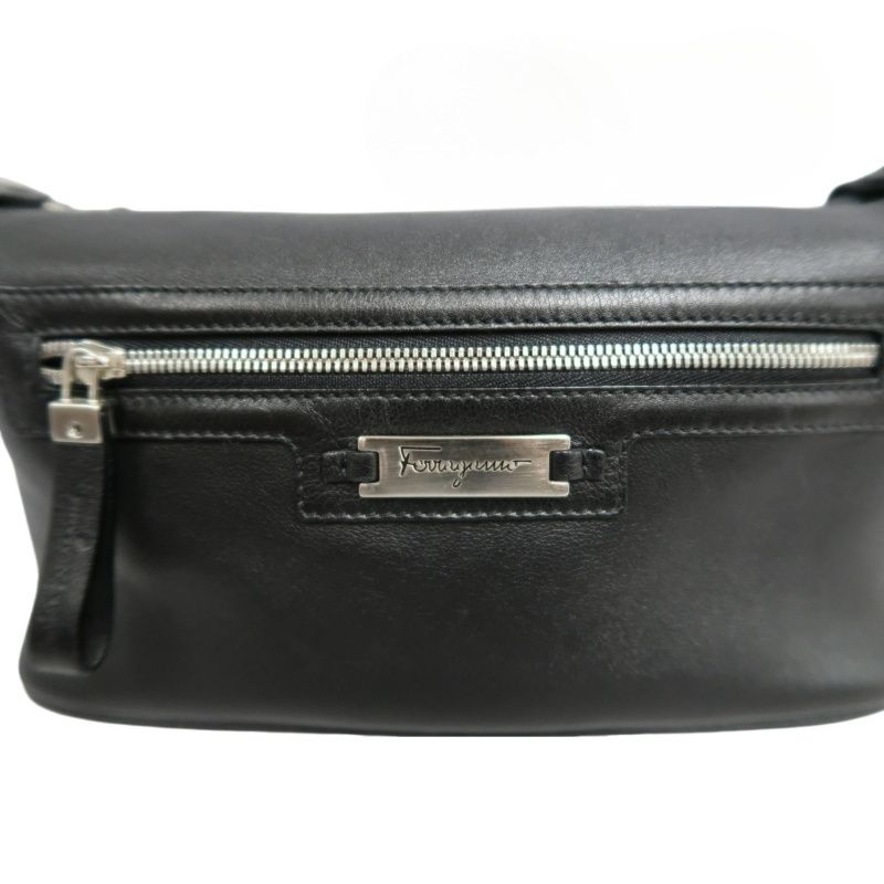 FERRAGAMO Black PVC Shoulder Bag with Silver Hardware and Dust Bag