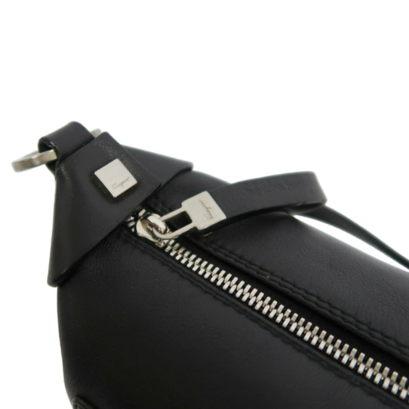 FERRAGAMO Black PVC Shoulder Bag with Silver Hardware and Dust Bag