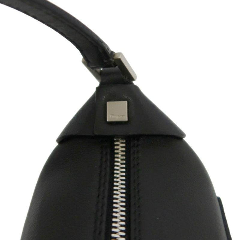 FERRAGAMO Black PVC Shoulder Bag with Silver Hardware and Dust Bag