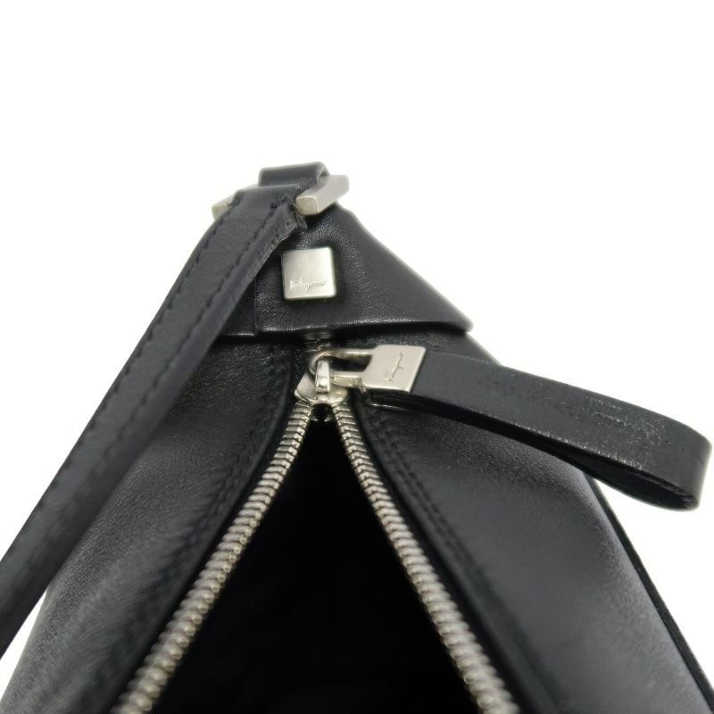 FERRAGAMO Black PVC Shoulder Bag with Silver Hardware and Dust Bag