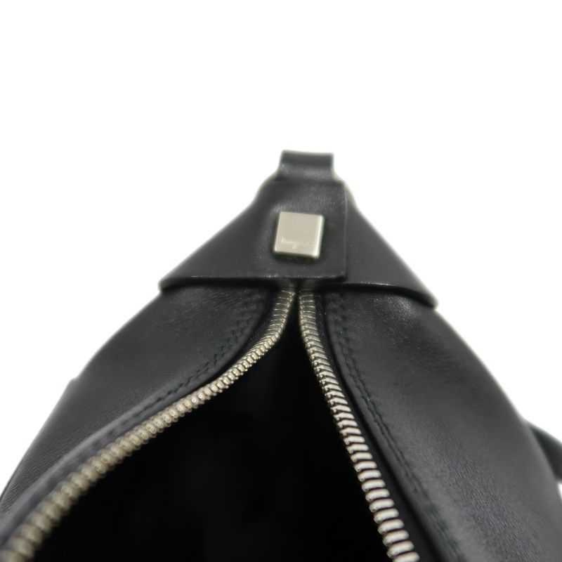 FERRAGAMO Black PVC Shoulder Bag with Silver Hardware and Dust Bag