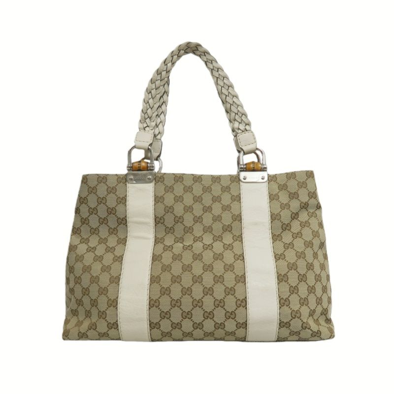 GUCCI Beige GG Canvas Tote Bag with Silver Hardware