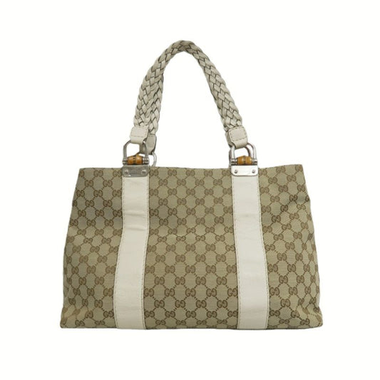 GUCCI Beige GG Canvas Tote Bag with Silver Hardware