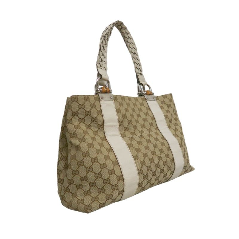 GUCCI Beige GG Canvas Tote Bag with Silver Hardware