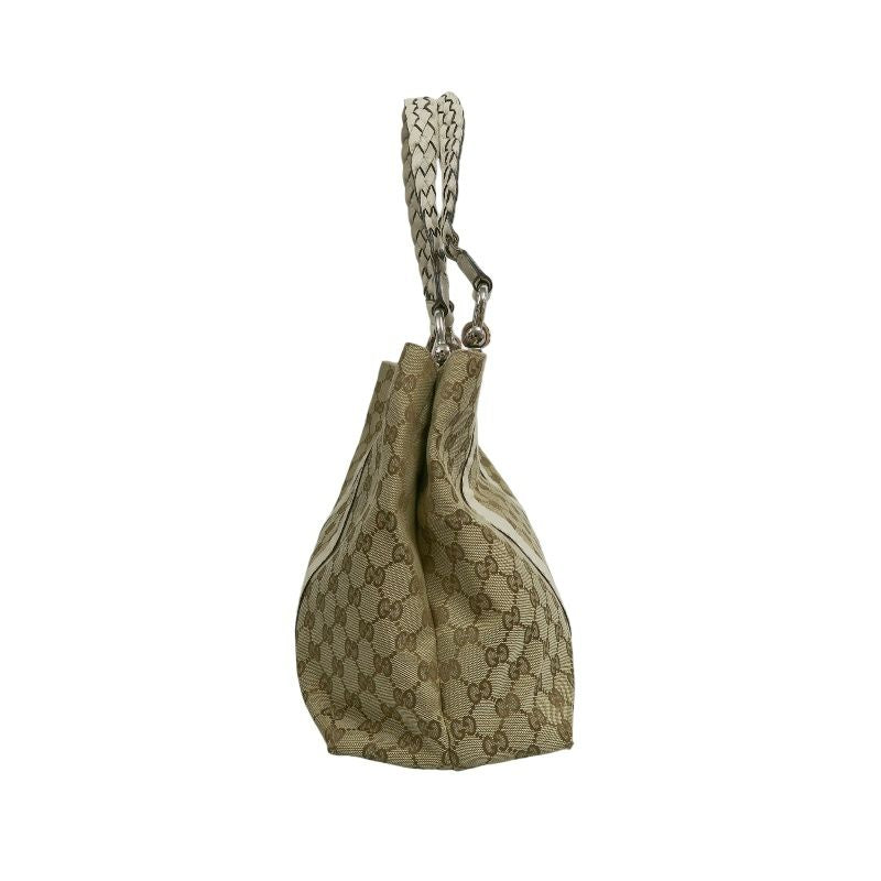 GUCCI Beige GG Canvas Tote Bag with Silver Hardware