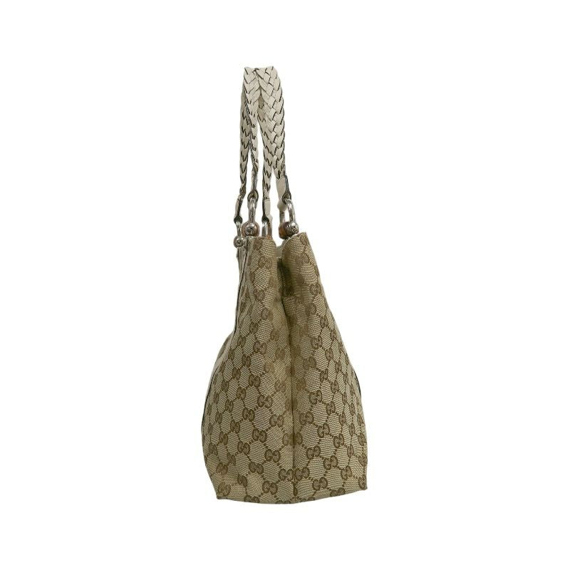 GUCCI Beige GG Canvas Tote Bag with Silver Hardware