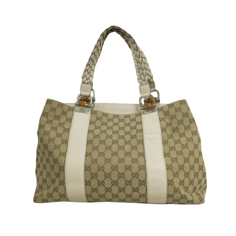 GUCCI Beige GG Canvas Tote Bag with Silver Hardware