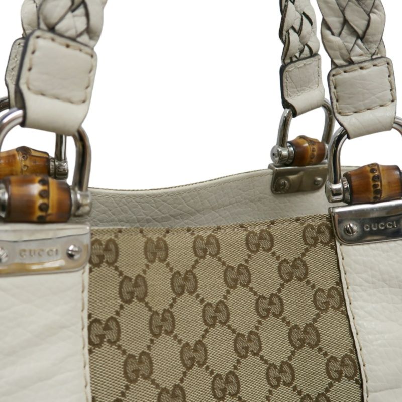 GUCCI Beige GG Canvas Tote Bag with Silver Hardware