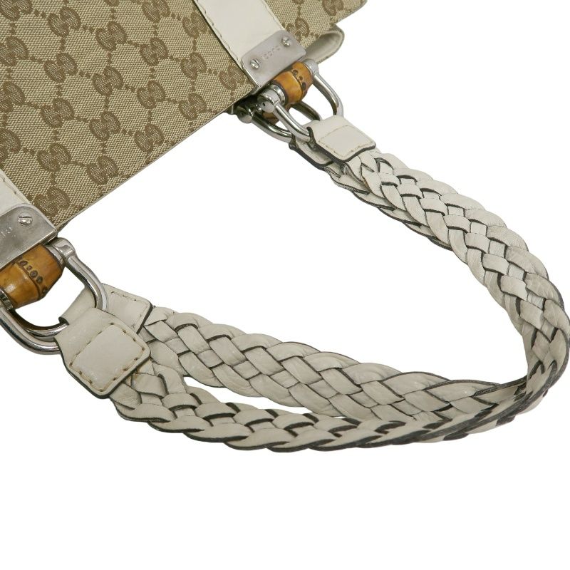 GUCCI Beige GG Canvas Tote Bag with Silver Hardware