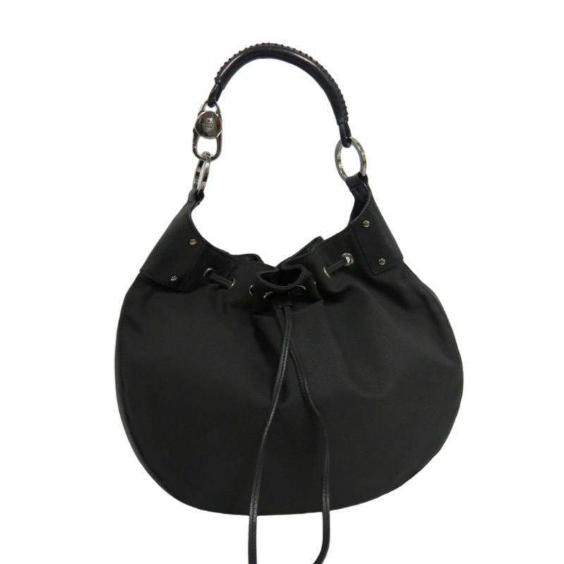 GUCCI Black Canvas Lock Shoulder Bag with Silver Hardware