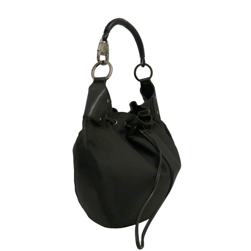 GUCCI Black Canvas Lock Shoulder Bag with Silver Hardware