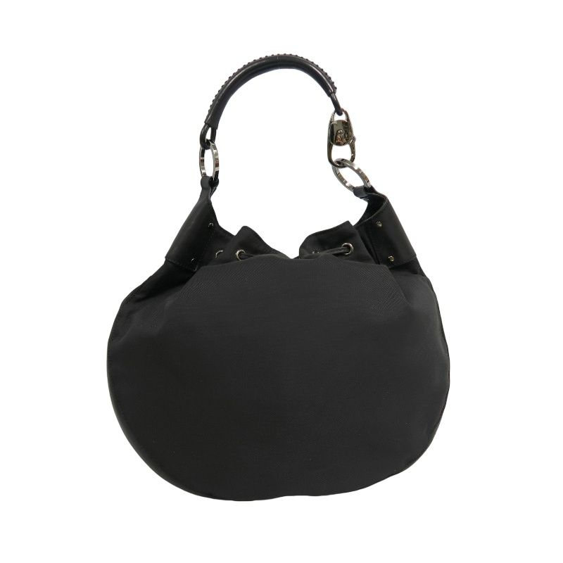 GUCCI Black Canvas Lock Shoulder Bag with Silver Hardware