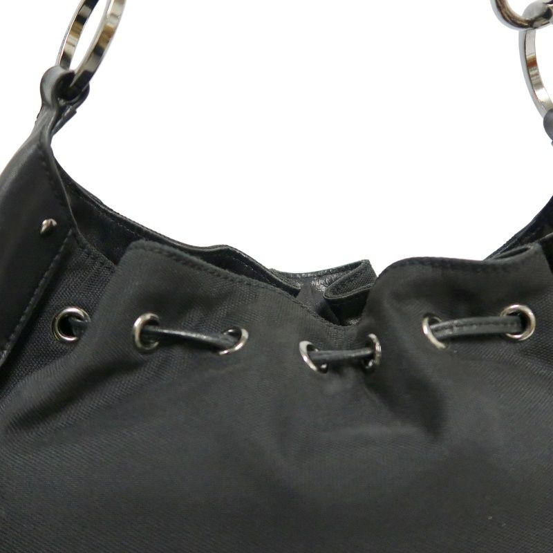 GUCCI Black Canvas Lock Shoulder Bag with Silver Hardware