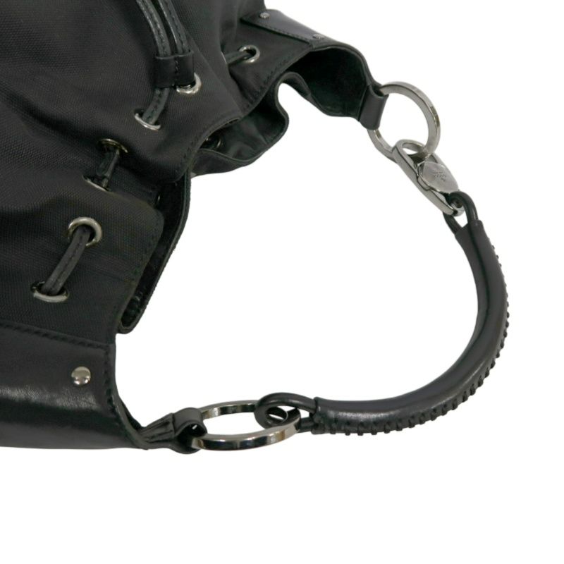 GUCCI Black Canvas Lock Shoulder Bag with Silver Hardware