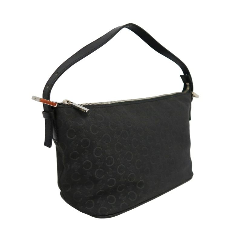 CELINE Canvas Shoulder Bag in Black with Silver Hardware