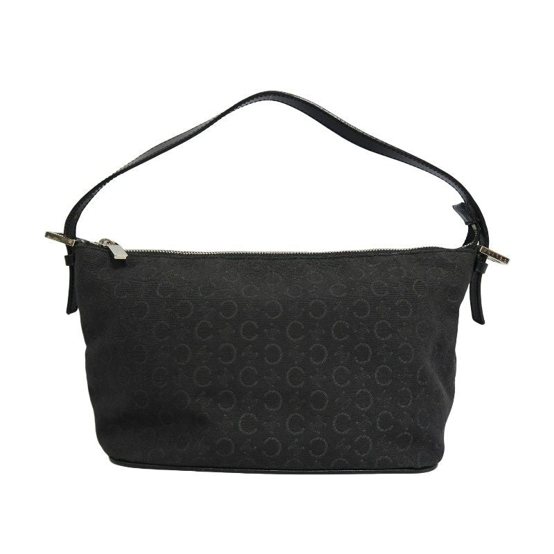 CELINE Canvas Shoulder Bag in Black with Silver Hardware