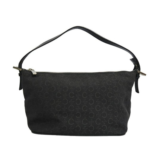 CELINE Canvas Shoulder Bag in Black with Silver Hardware