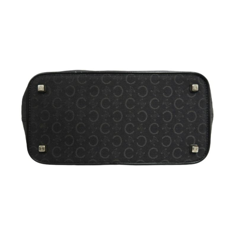 CELINE Canvas Shoulder Bag in Black with Silver Hardware