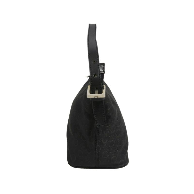 CELINE Canvas Shoulder Bag in Black with Silver Hardware
