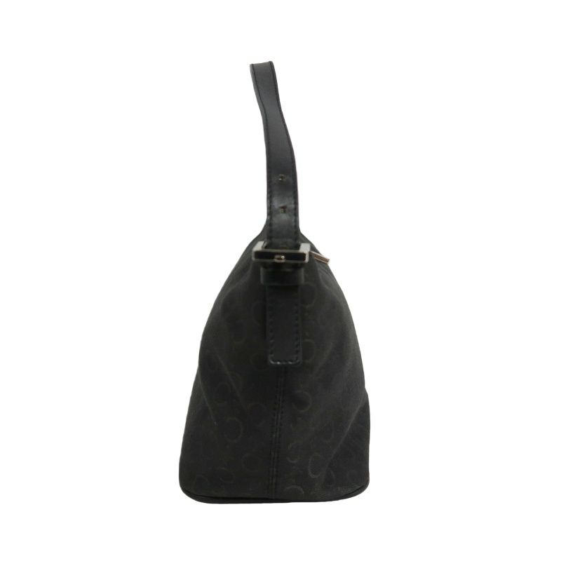 CELINE Canvas Shoulder Bag in Black with Silver Hardware