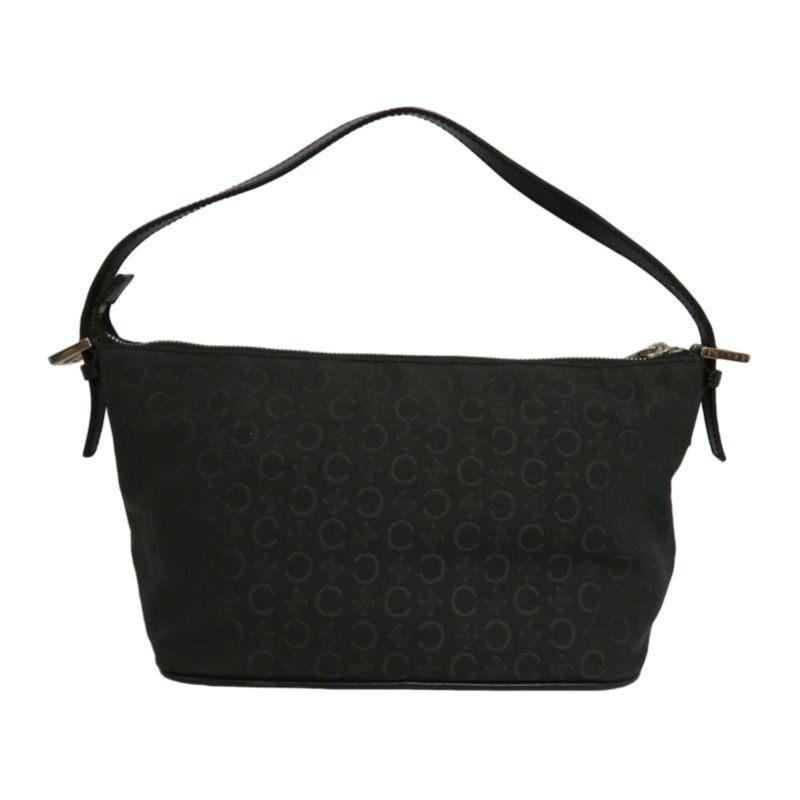 CELINE Canvas Shoulder Bag in Black with Silver Hardware