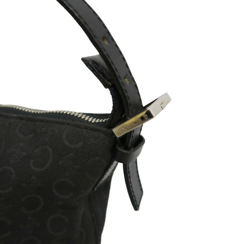 CELINE Canvas Shoulder Bag in Black with Silver Hardware