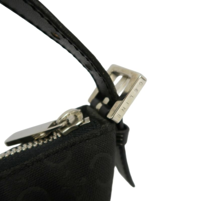 CELINE Canvas Shoulder Bag in Black with Silver Hardware
