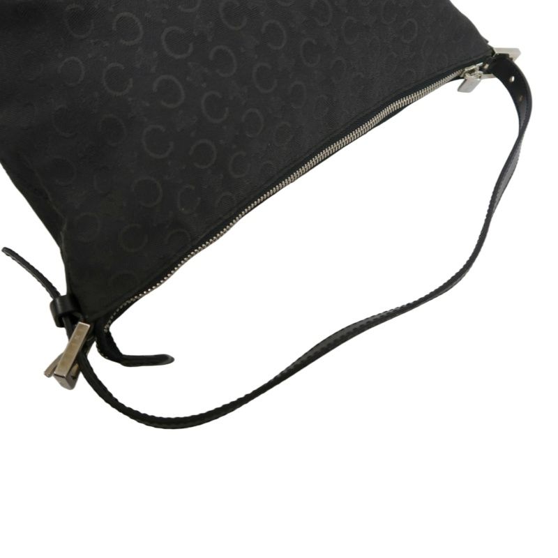 CELINE Canvas Shoulder Bag in Black with Silver Hardware
