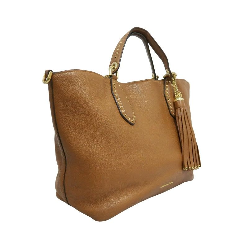 MICHAEL KORS Leather Tote Bag in Brown with Gold Hardware, Shoulder Strap and Tassel Detail