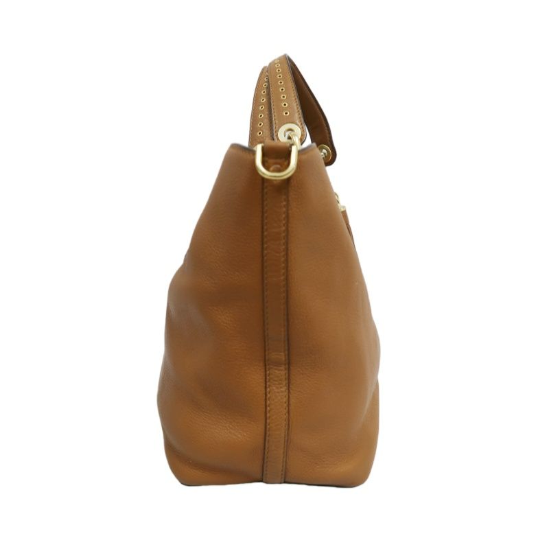 MICHAEL KORS Leather Tote Bag in Brown with Gold Hardware, Shoulder Strap and Tassel Detail