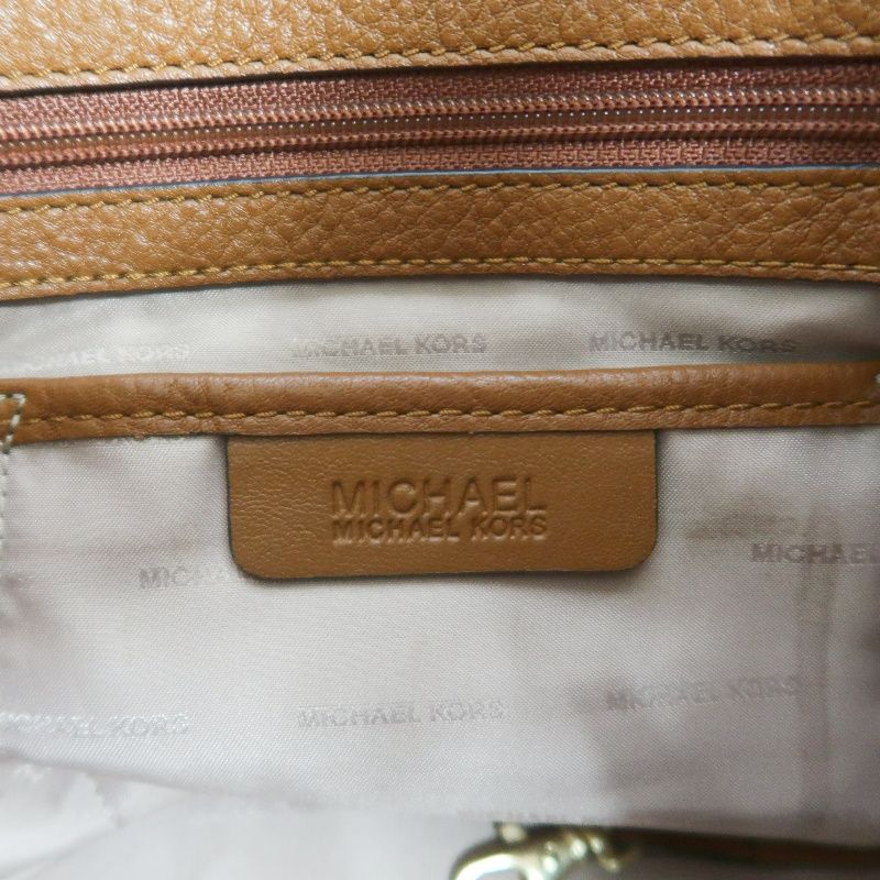 MICHAEL KORS Leather Tote Bag in Brown with Gold Hardware, Shoulder Strap and Tassel Detail
