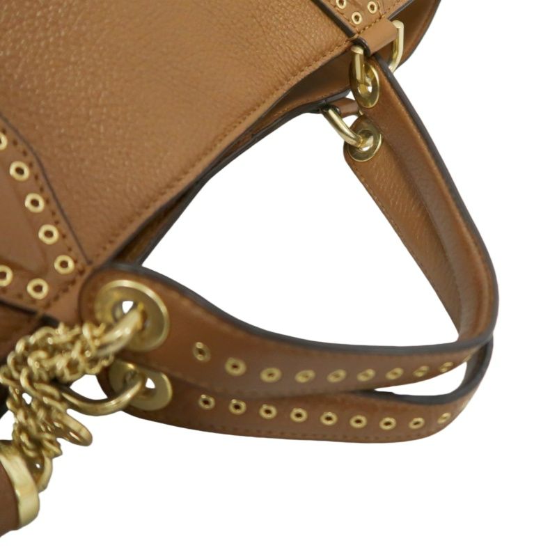 MICHAEL KORS Leather Tote Bag in Brown with Gold Hardware, Shoulder Strap and Tassel Detail