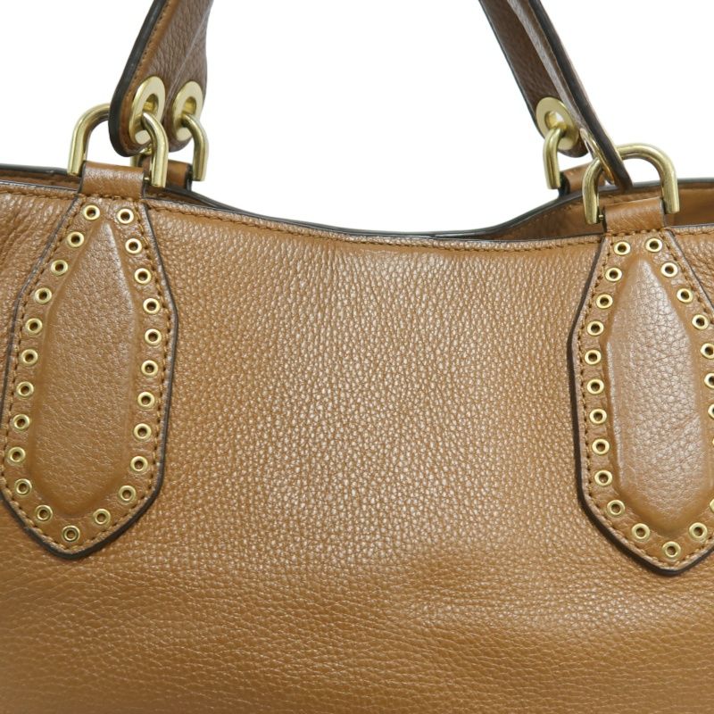MICHAEL KORS Leather Tote Bag in Brown with Gold Hardware, Shoulder Strap and Tassel Detail