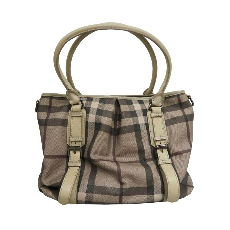 BURBERRY Check Handbag PVC Beige