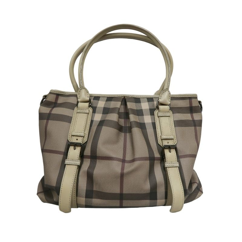 BURBERRY Check Handbag PVC Beige