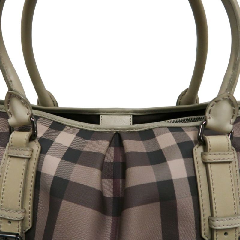 BURBERRY Check Handbag PVC Beige