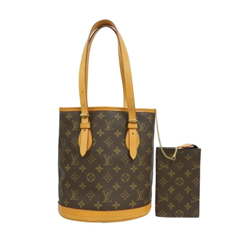LOUIS VUITTON Bucket PM Monogram Handbag, Brown, With Pouch