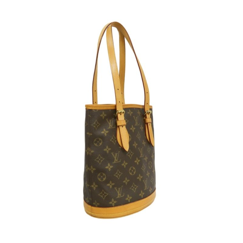 LOUIS VUITTON Bucket PM Monogram Handbag, Brown, With Pouch