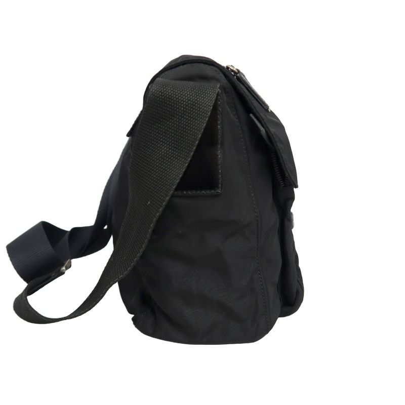 PRADA Shoulder Bag, Nylon, Black, Silver Hardware, PRADA Black Nylon Flap Crossbody Bag