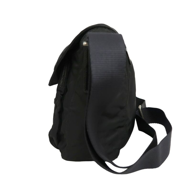 PRADA Shoulder Bag, Nylon, Black, Silver Hardware, PRADA Black Nylon Flap Crossbody Bag