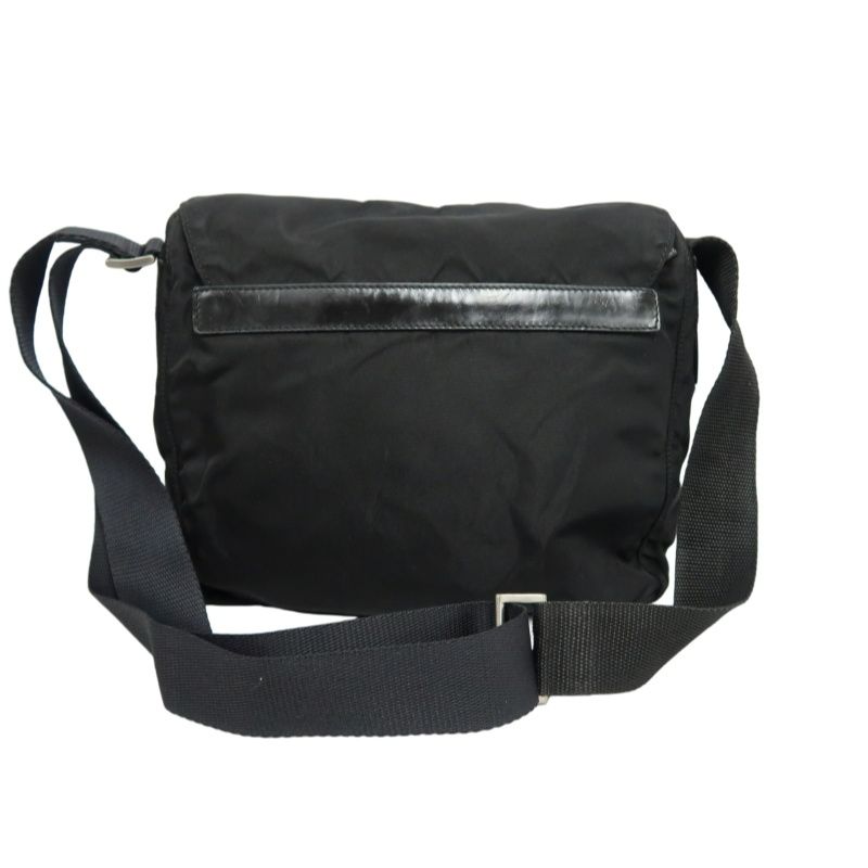 PRADA Shoulder Bag, Nylon, Black, Silver Hardware, PRADA Black Nylon Flap Crossbody Bag